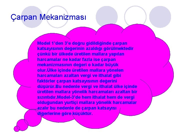 Çarpan Mekanizması Model 1’den 3’e doğru gidildiğinde çarpan katsayısının değerinin azaldığı görülmektedir çünkü bir