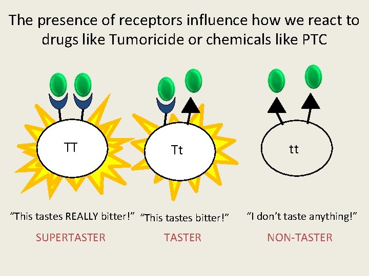 The presence of receptors influence how we react to drugs like Tumoricide or chemicals