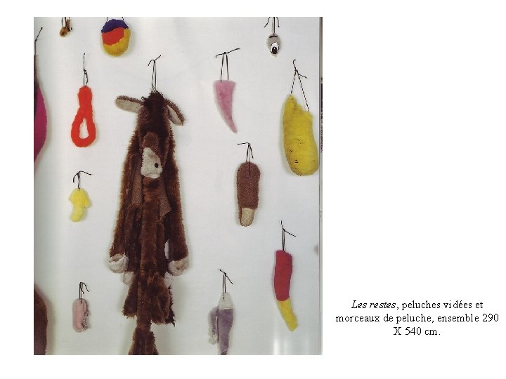 Les restes, peluches vidées et morceaux de peluche, ensemble 290 X 540 cm. 