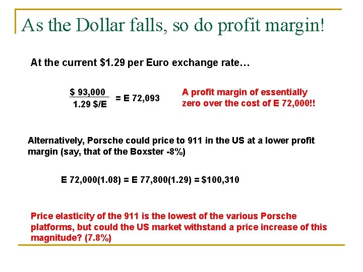 As the Dollar falls, so do profit margin! At the current $1. 29 per