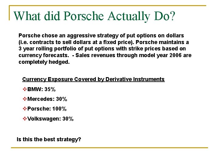 What did Porsche Actually Do? Porsche chose an aggressive strategy of put options on