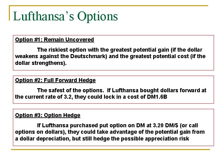 Lufthansa’s Option #1: Remain Uncovered The riskiest option with the greatest potential gain (if