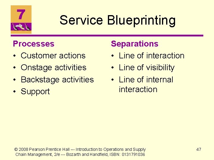Service Blueprinting Processes • Customer actions • Onstage activities • Backstage activities • Support