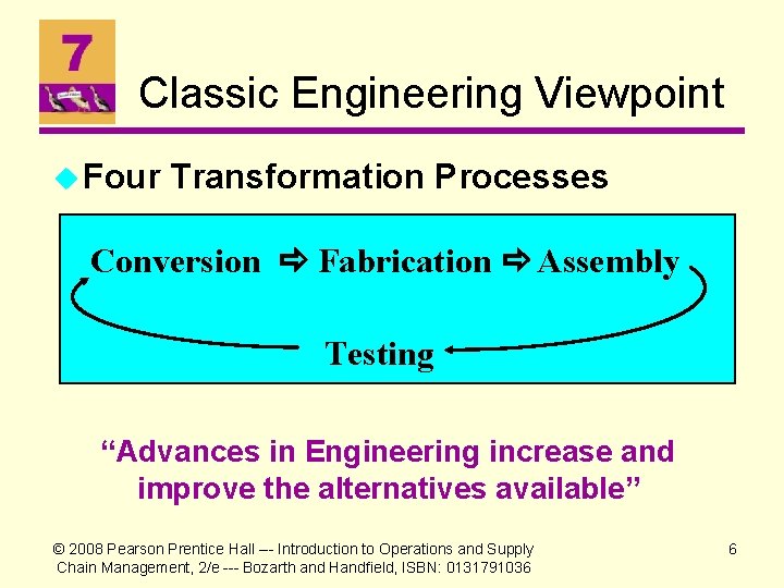 Classic Engineering Viewpoint u Four Transformation Processes Conversion Fabrication Assembly Testing “Advances in Engineering