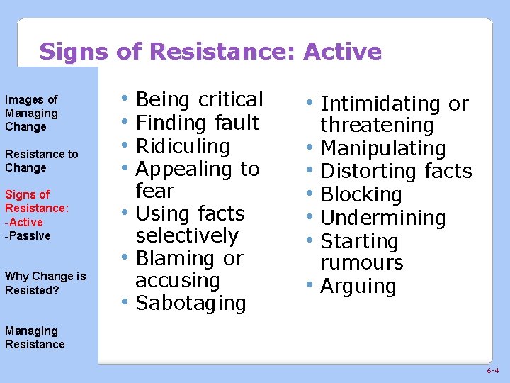 Signs of Resistance: Active Images of Managing Change Resistance to Change Signs of Resistance: