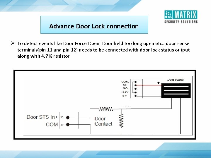 Advance Door Lock connection Ø To detect events like Door Force Open, Door held