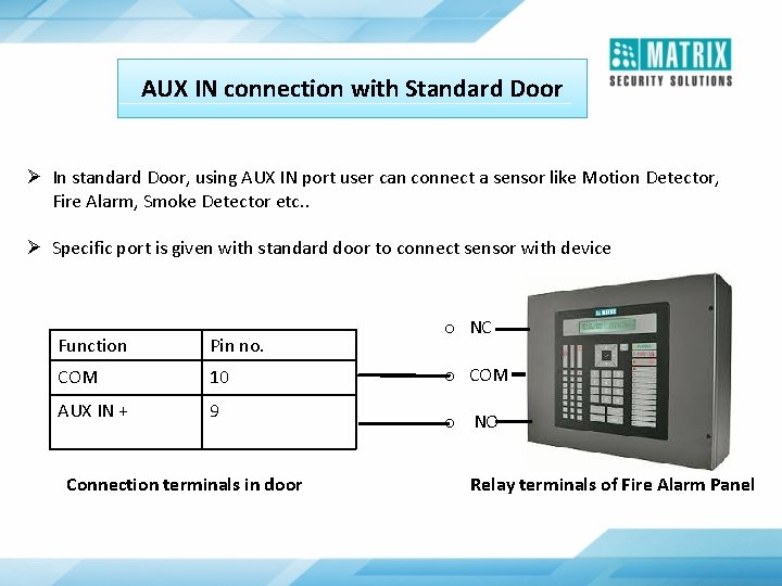 AUX IN connection with Standard Door Ø In standard Door, using AUX IN port