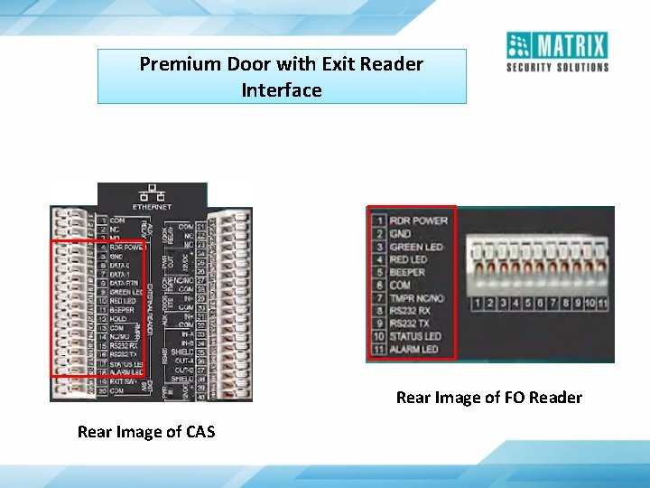 Premium Door with Exit Reader Interface Rear Image of FO Reader Rear Image of