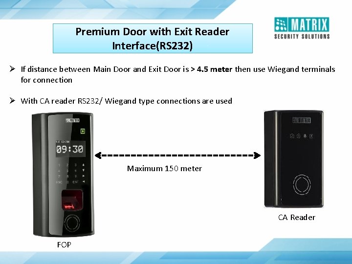 Premium Door with Exit Reader Interface(RS 232) Ø If distance between Main Door and