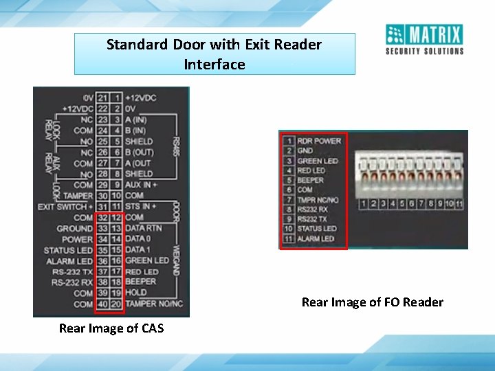 Standard Door with Exit Reader Interface Rear Image of FO Reader Rear Image of