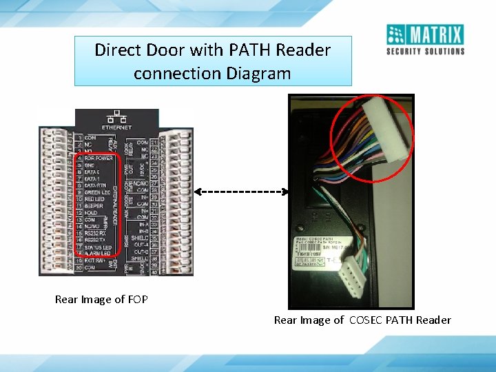 Direct Door with PATH Reader connection Diagram Rear Image of FOP Rear Image of