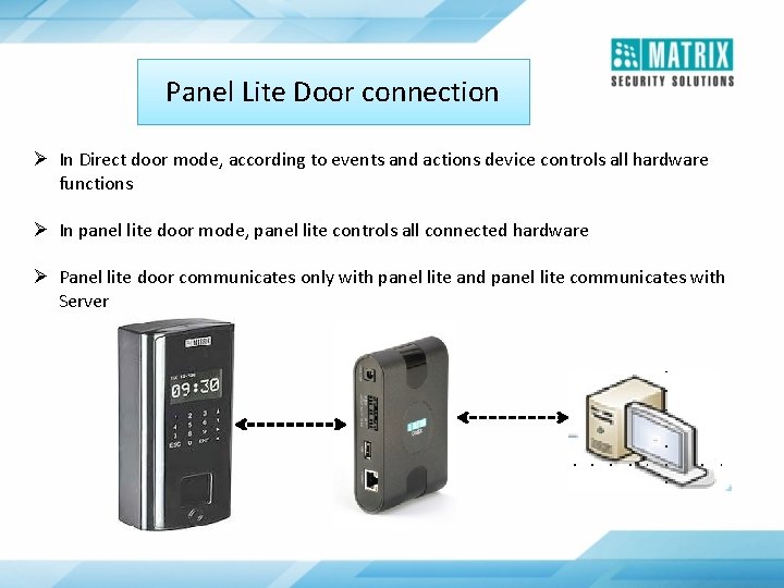 Panel Lite Door connection Ø In Direct door mode, according to events and actions