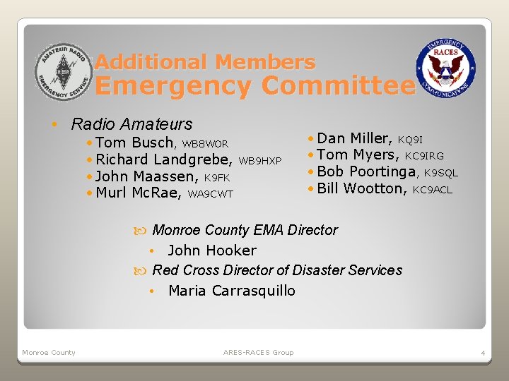 Additional Members Emergency Committee • Radio Amateurs • Tom Busch, WB 8 WOR •
