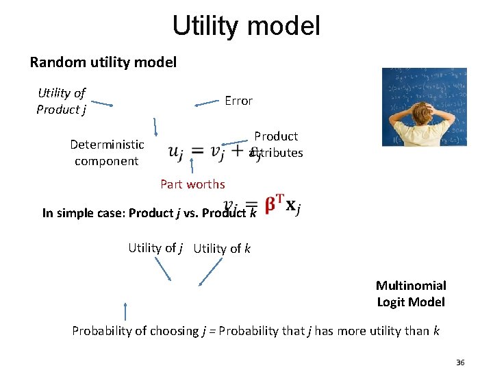Utility model Random utility model Utility of Product j Error Deterministic component Product attributes Utility model Random utility model Utility of Product j Error Deterministic component Product attributes