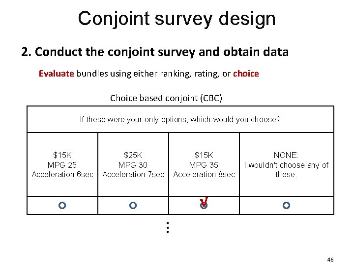 Conjoint survey design 2. Conduct the conjoint survey and obtain data Evaluate bundles using Conjoint survey design 2. Conduct the conjoint survey and obtain data Evaluate bundles using