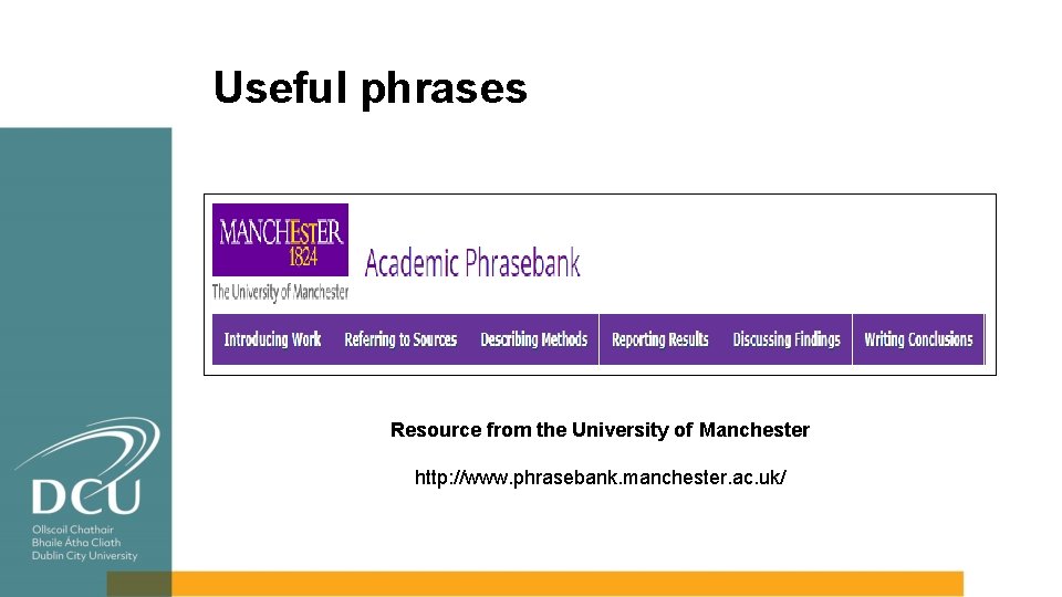 Useful phrases Resource from the University of Manchester http: //www. phrasebank. manchester. ac. uk/