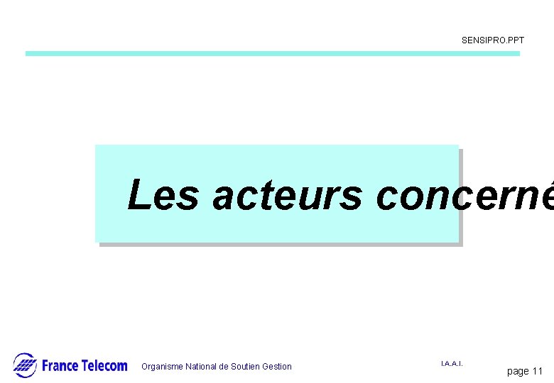 Information interne SENSIPRO. PPT Les acteurs concerné Organisme National de Soutien Gestion I. A. Information interne SENSIPRO. PPT Les acteurs concerné Organisme National de Soutien Gestion I. A.