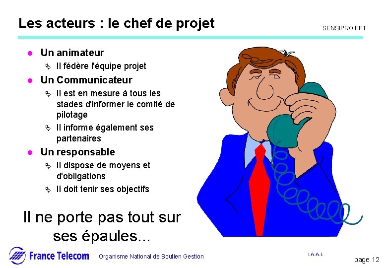 Les acteurs : le chef de projet l Il fédère l'équipe projet Un Communicateur Les acteurs : le chef de projet l Il fédère l'équipe projet Un Communicateur