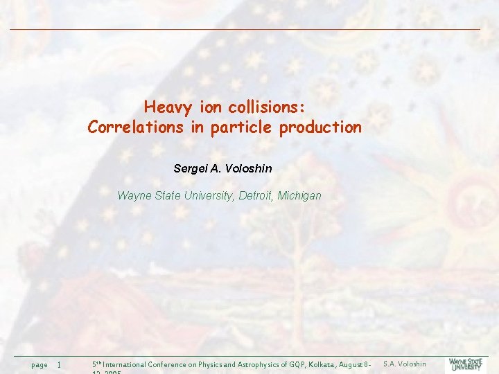 Heavy ion collisions: Correlations in particle production Sergei A. Voloshin Wayne State University, Detroit,