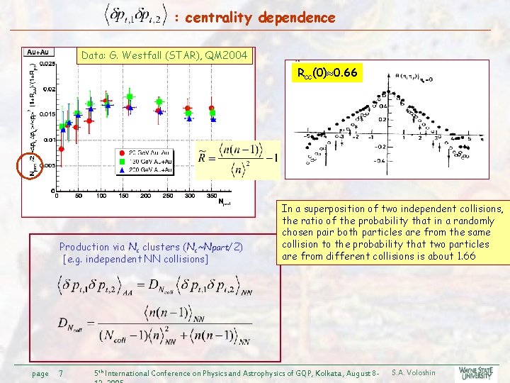 : centrality dependence Data: G. Westfall (STAR), QM 2004 Rcc(0) 0. 66 Production via