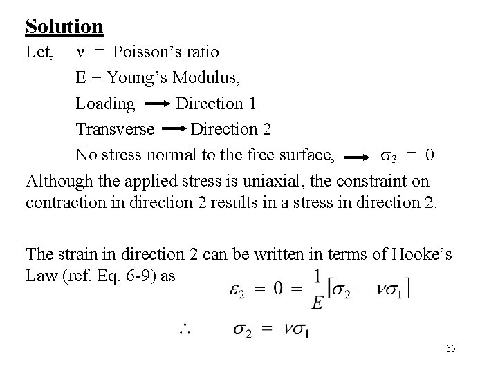 Solution = Poisson’s ratio E = Young’s Modulus, Loading Direction 1 Transverse Direction 2