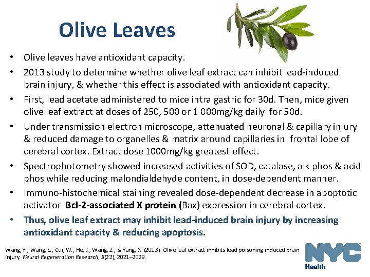 Olive Leaves • Olive leaves have antioxidant capacity. • 2013 study to determine whether