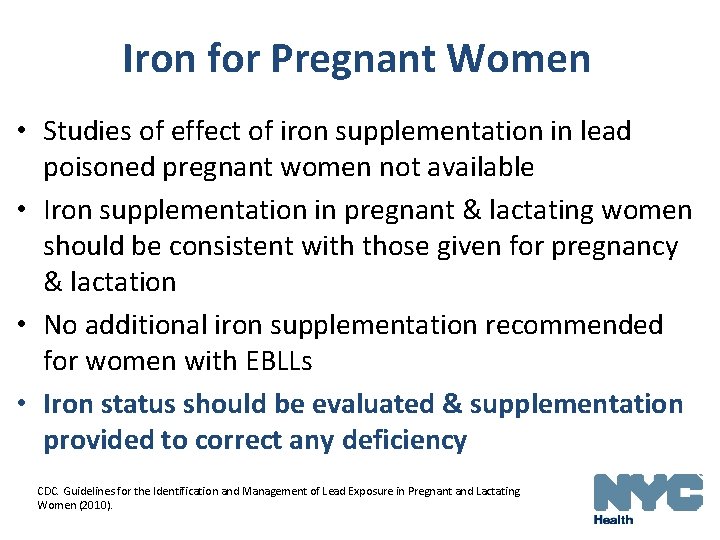 Iron for Pregnant Women • Studies of effect of iron supplementation in lead poisoned