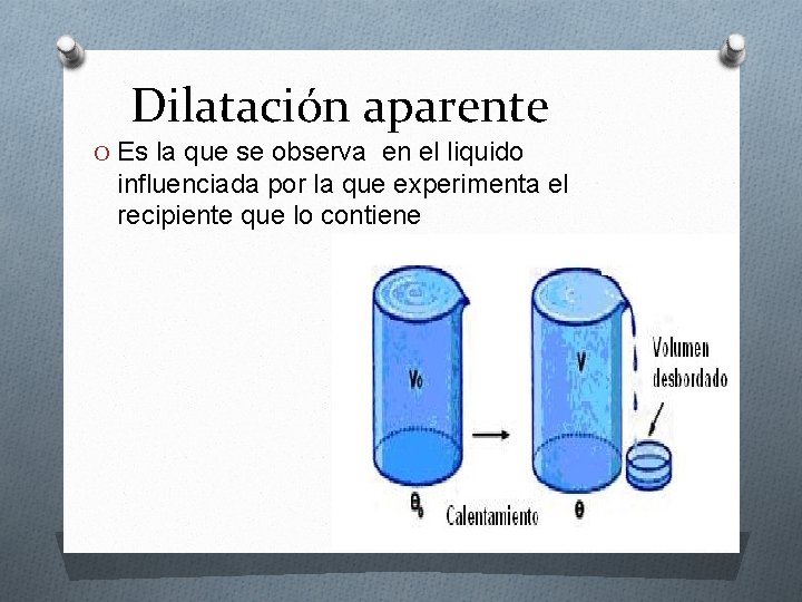 Dilatación aparente O Es la que se observa en el liquido influenciada por la Dilatación aparente O Es la que se observa en el liquido influenciada por la