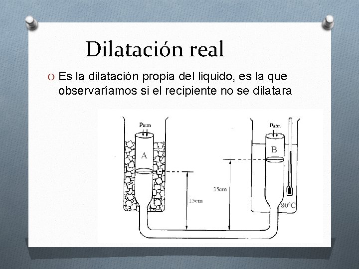 Dilatación real O Es la dilatación propia del liquido, es la que observaríamos si Dilatación real O Es la dilatación propia del liquido, es la que observaríamos si