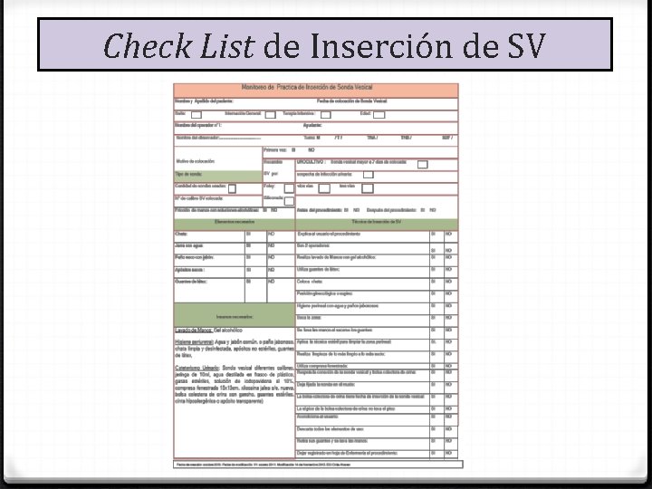 Check List de Inserción de SV 
