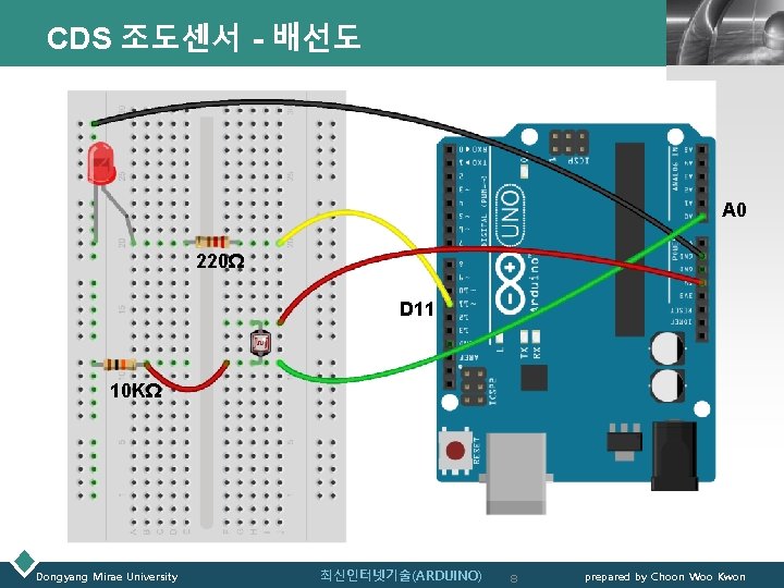 CDS 조도센서 - 배선도 LOGO A 0 220Ω D 11 10 KΩ Dongyang Mirae