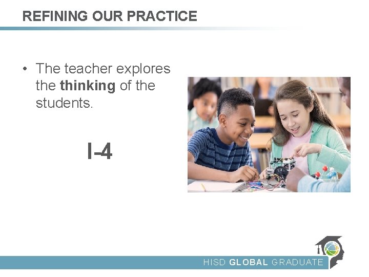 REFINING OUR PRACTICE • The teacher explores the thinking of the students. I-4 HISD