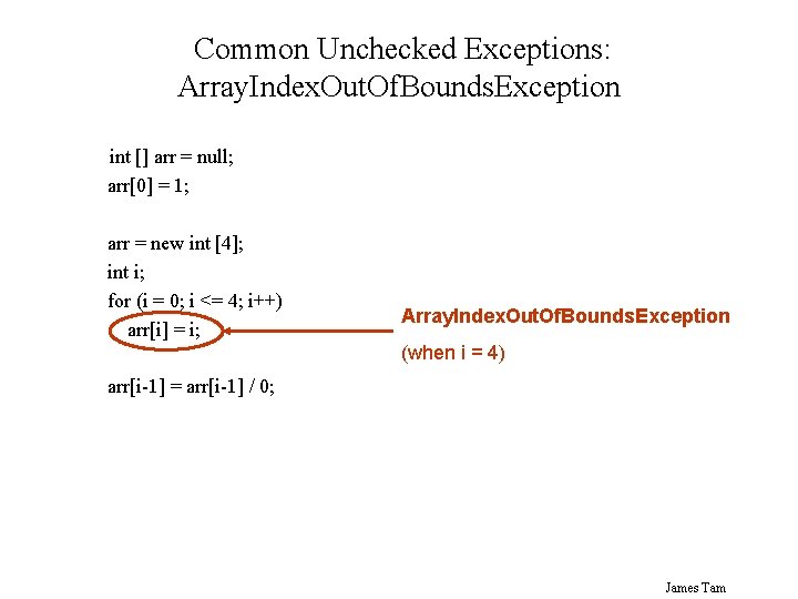 Common Unchecked Exceptions: Array. Index. Out. Of. Bounds. Exception int [] arr = null;