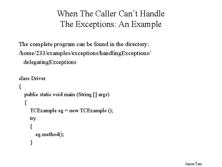 When The Caller Can’t Handle The Exceptions: An Example The complete program can be
