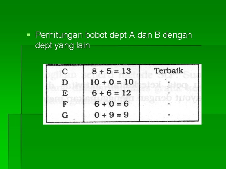 § Perhitungan bobot dept A dan B dengan dept yang lain 