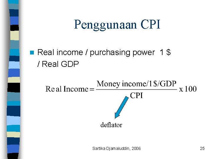 Penggunaan CPI n Real income / purchasing power 1 $ / Real GDP deflator
