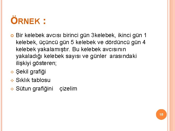 ÖRNEK : Bir kelebek avcısı birinci gün 3 kelebek, ikinci gün 1 kelebek, üçüncü