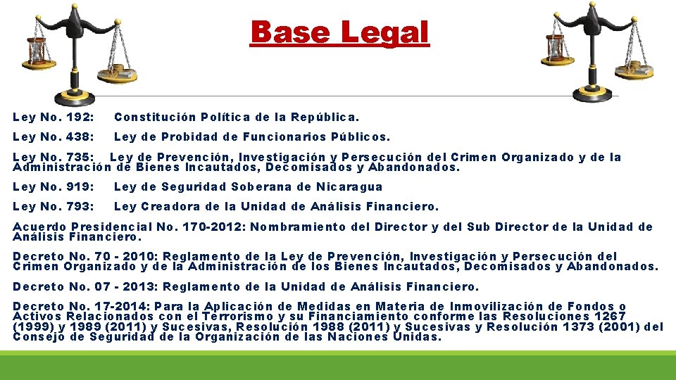 Base Legal Ley No. 192: Constitución Política de la República. Ley No. 438: Ley