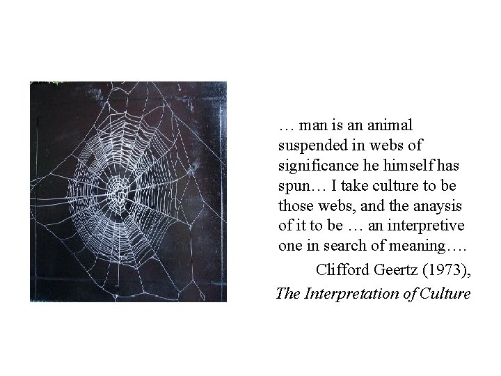 … man is an animal suspended in webs of significance he himself has spun… … man is an animal suspended in webs of significance he himself has spun…