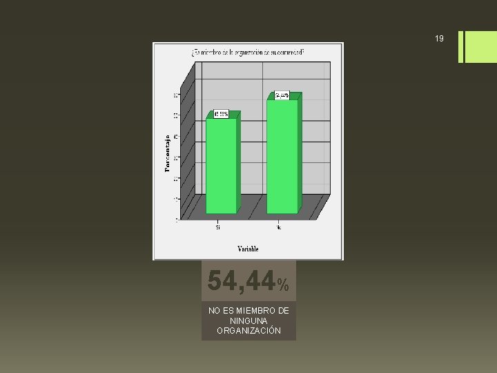 19 54, 44% NO ES MIEMBRO DE NINGUNA ORGANIZACIÓN 