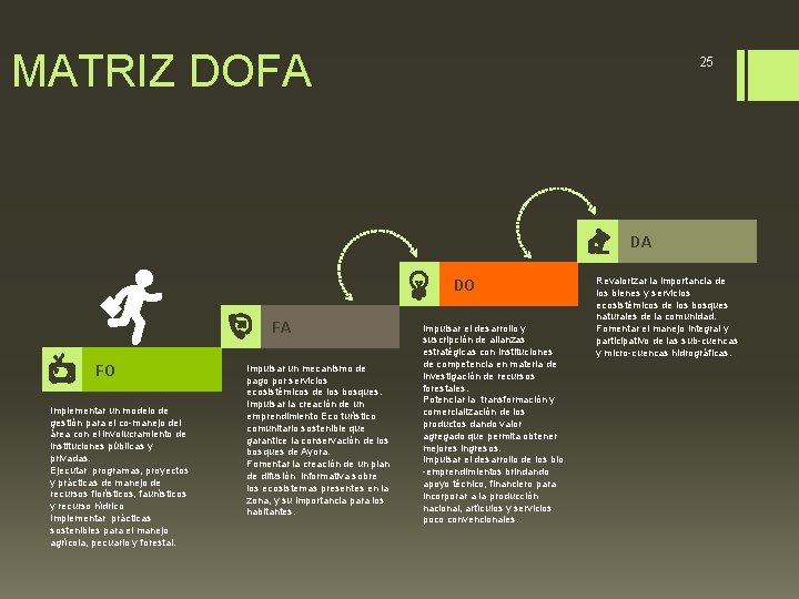 MATRIZ DOFA 25 DA DO FA FO Implementar un modelo de gestión para el