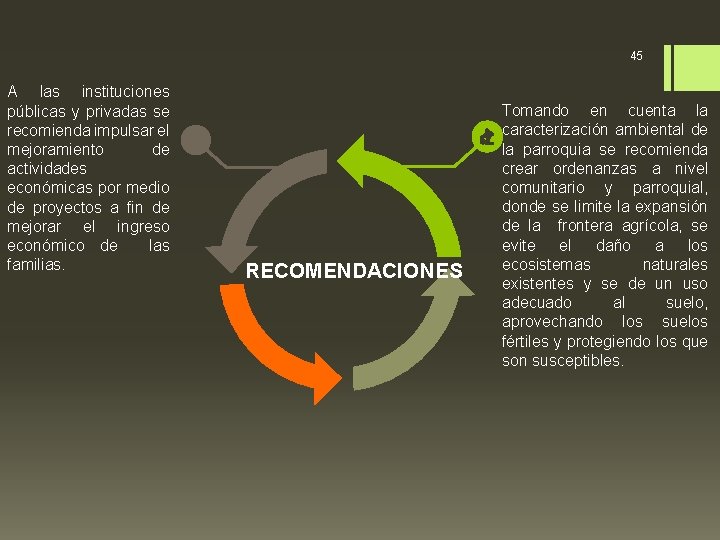 45 A las instituciones públicas y privadas se recomienda impulsar el mejoramiento de actividades