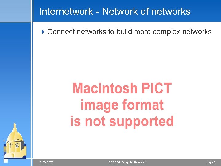 Internetwork - Network of networks 4 Connect networks to build more complex networks 11/24/2020