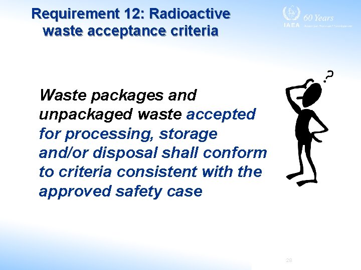 Requirement 12: Radioactive waste acceptance criteria Waste packages and unpackaged waste accepted for processing,