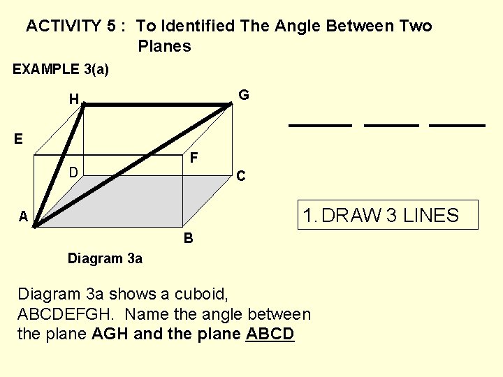 ACTIVITY 5 : To Identified The Angle Between Two Planes EXAMPLE 3(a) G H ACTIVITY 5 : To Identified The Angle Between Two Planes EXAMPLE 3(a) G H