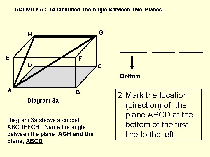 ACTIVITY 5 : To Identified The Angle Between Two Planes G H E D ACTIVITY 5 : To Identified The Angle Between Two Planes G H E D