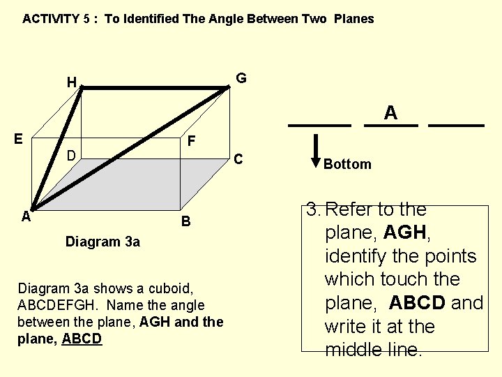 ACTIVITY 5 : To Identified The Angle Between Two Planes G H A E ACTIVITY 5 : To Identified The Angle Between Two Planes G H A E