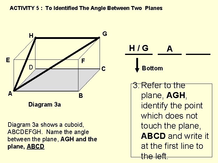 ACTIVITY 5 : To Identified The Angle Between Two Planes G H H/G E ACTIVITY 5 : To Identified The Angle Between Two Planes G H H/G E