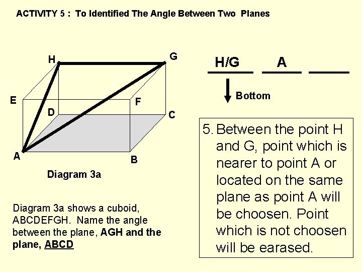 ACTIVITY 5 : To Identified The Angle Between Two Planes G H E D ACTIVITY 5 : To Identified The Angle Between Two Planes G H E D