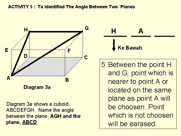 ACTIVITY 5 : To Identified The Angle Between Two Planes G H E D ACTIVITY 5 : To Identified The Angle Between Two Planes G H E D
